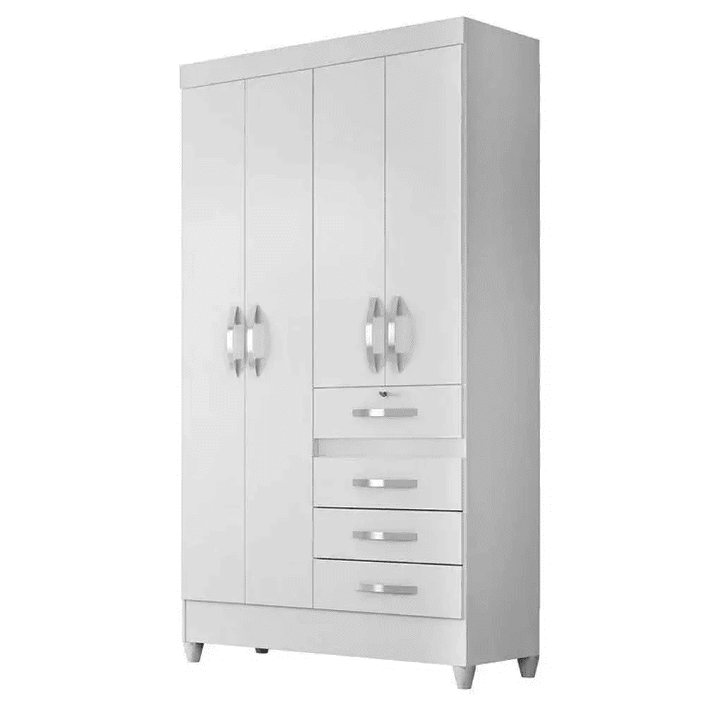 Guarda-Roupa Solteiro 4 Portas 4 Gavetas Branco/Rosa/Azul/Lil&aacute;s Flex Moval Sobral